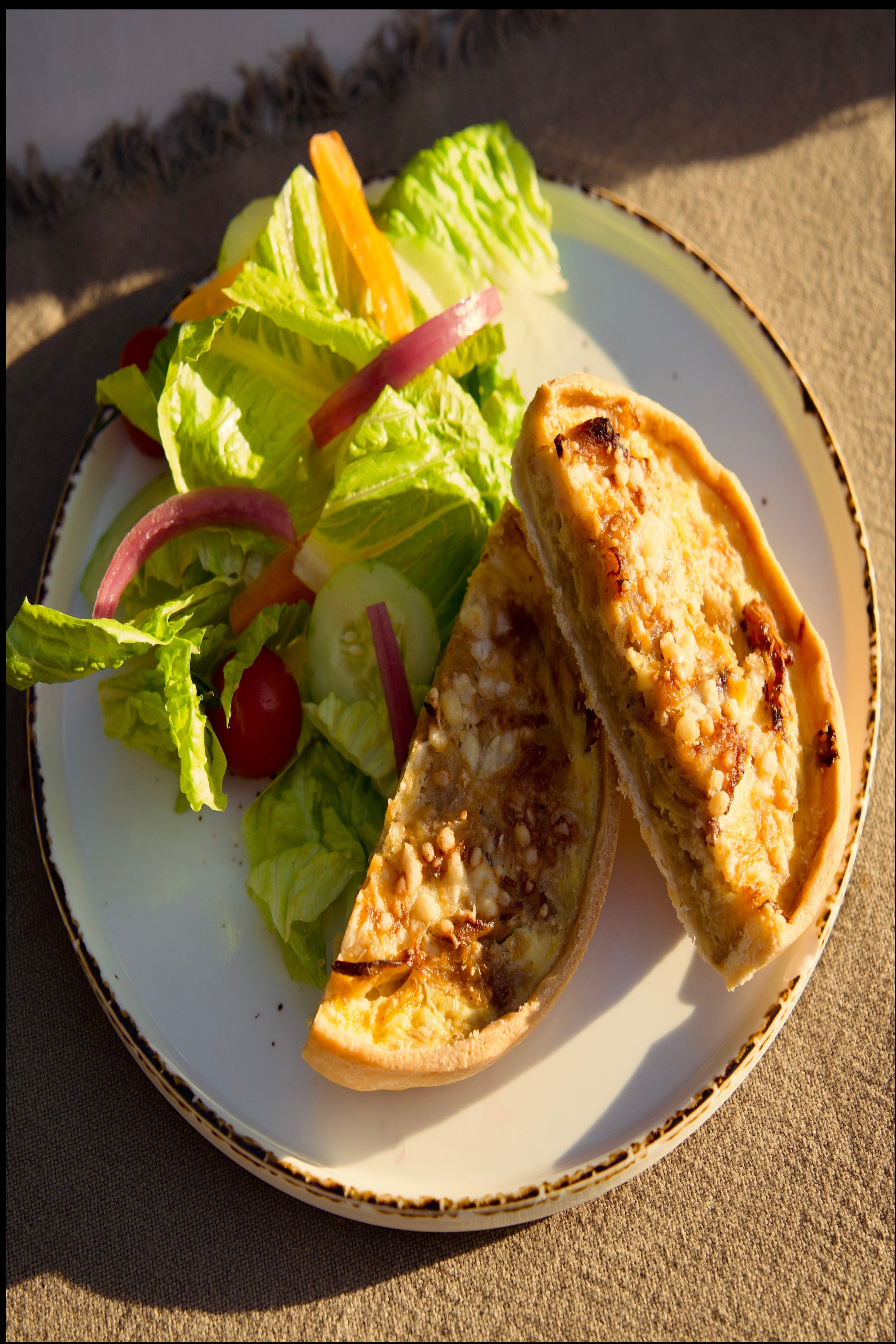 Bacon, swiss cheese & caramelized onion quiche